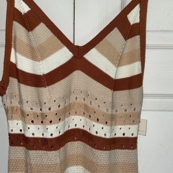 Ultra Flirt Tan and Cream Striped Midi Dress sweater knit - Picture 5 of 7